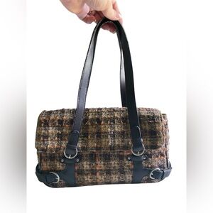 ANN TAYLOR LOFT EUC VINTAGE TWEED AND LEATHER SHOULDER BAG
